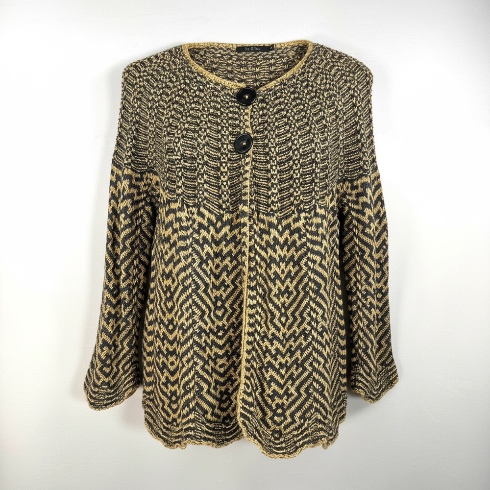 Nic + Zoe Cardigan sz L Gold Black Silk Blend Chevron cottage core boho